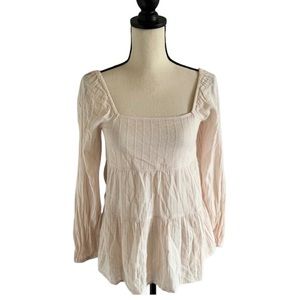 American Eagle Pink Square Neck Blouse Long Sleeve